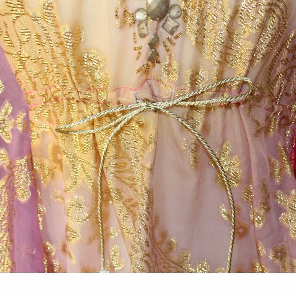 Boston Proper Gold Metallic Brocade Kaftan Cape Top | Jeweled V-Neck | Size M - Picture 5 of 7